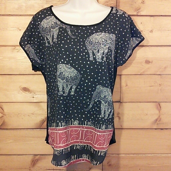 Espresso | Sparkle Detail Elephant Print Top S - Picture 1 of 4